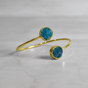 Blue Druzy Cuff Bangle Bracelet Gemstone Bangle Adjustable Bangle Handmade Bangle Jade Bracelet Friendship Bracelet Gift For Her