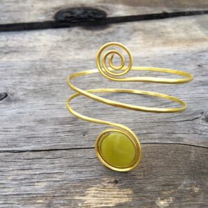Brass & Jade Arm Cuff, Golden Upper Arm Bracelet, Luxury Armlet, Green Stone Cuff, Gold And Green, Brass Cuff, From Israel, Made To Order
