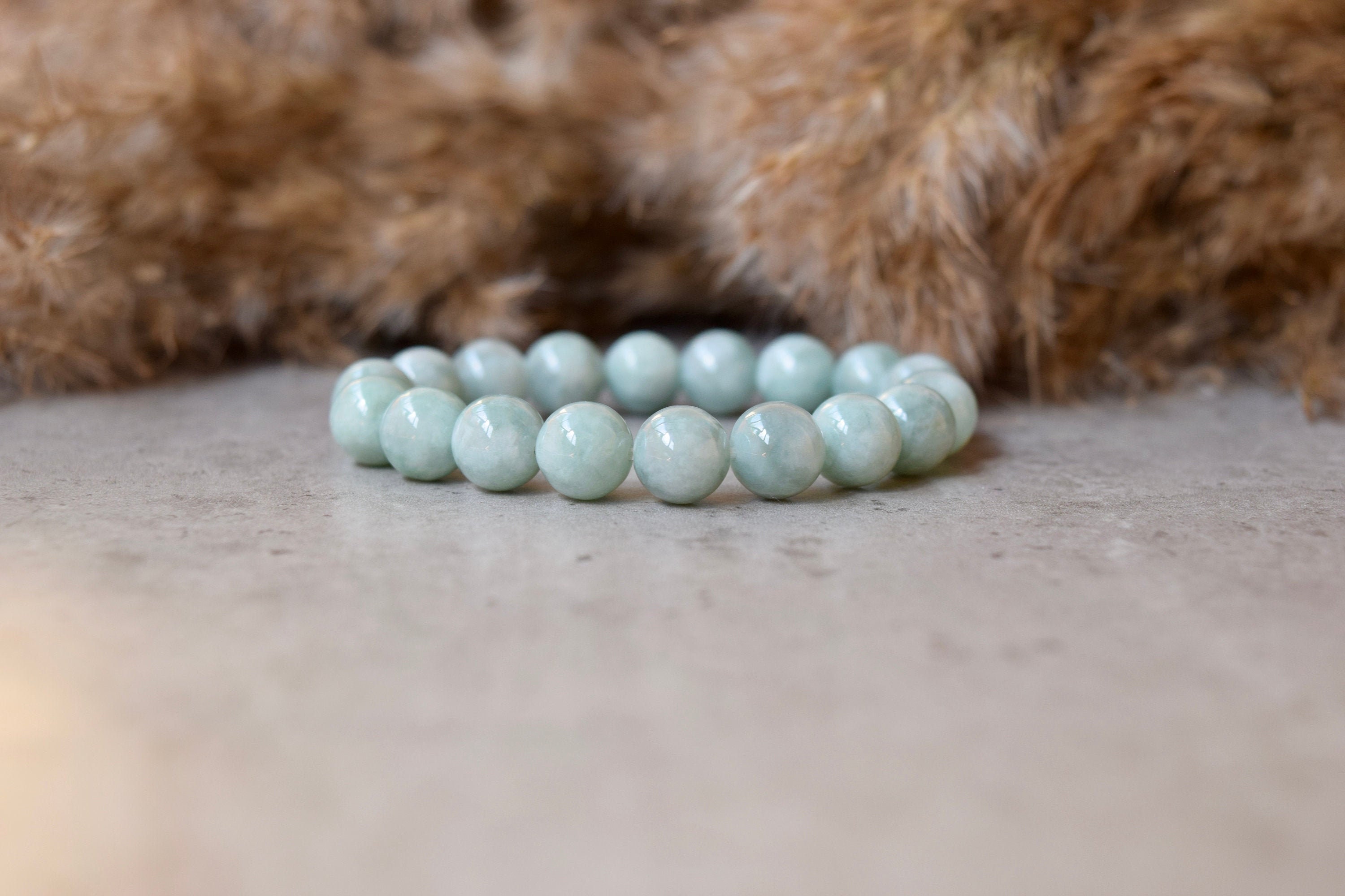 Burma Jade Bracelet, Genuine Pale Green Jade With, Bracelet Femme, Stretch Bracelet, Gemstone Bracelet 10mm, Green Burma Myanmar Jade