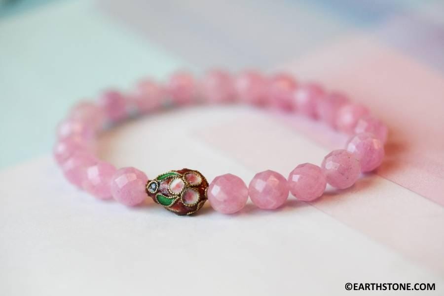 C6.25" / Pink Jade 8mm Faceted Round Bracelet Set Dyed Jade Nephrite Gemstone Beaded Bracelet Elastic Ready To Wear