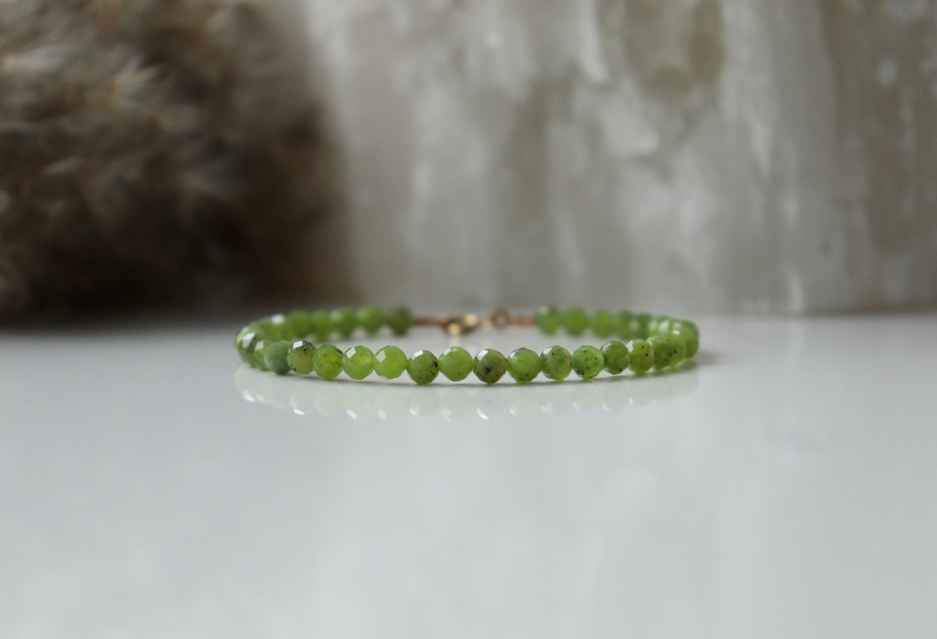 Canadian Jade Bracelet - Bracelet Femme, Genuine Jade Bracelet, Green Jade Jewelry, Gemstone Bracelet 3mm, Bracelets For Women, Gift For Her