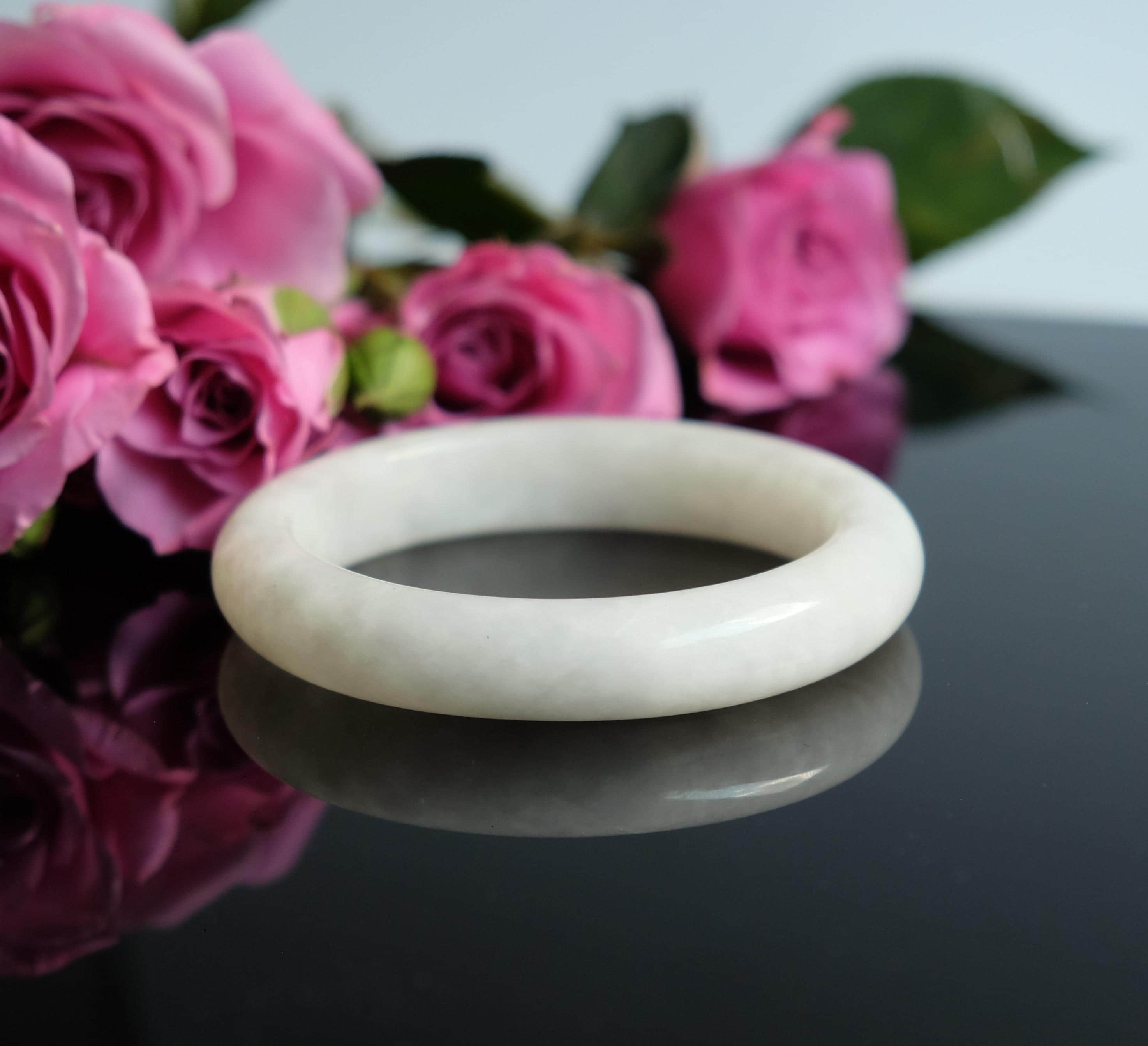 Certified 58-63mm White Nephrite Jade Half Round Bangle