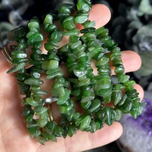 Chip Nephrite Jade Stretch Bead Bracelet, Tumbled Chip Stone