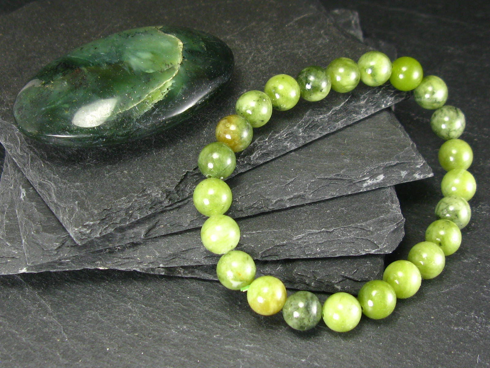 Jade Genuine Bracelet ~ 7 Inches ~ 8mm Round Beads Jade Genuine Bracelet ~ 7 Inches ~ 8mm Round Beads