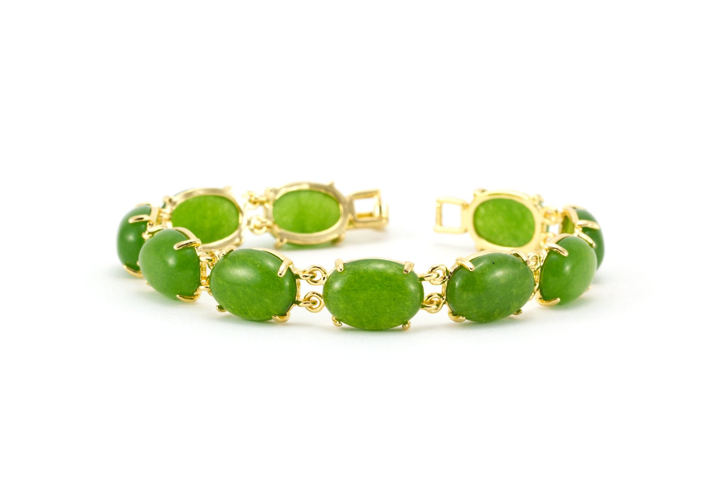 Gold Jade Link Bracelet/ Green Jade Bracelet/ Jade Beaded Bracelet/ Gold Jade Jewelry