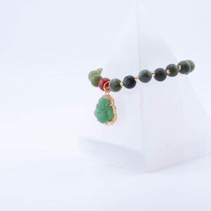 Green Jade Buddha Bracelet: Gold Charm, Healing Stone Jewelry