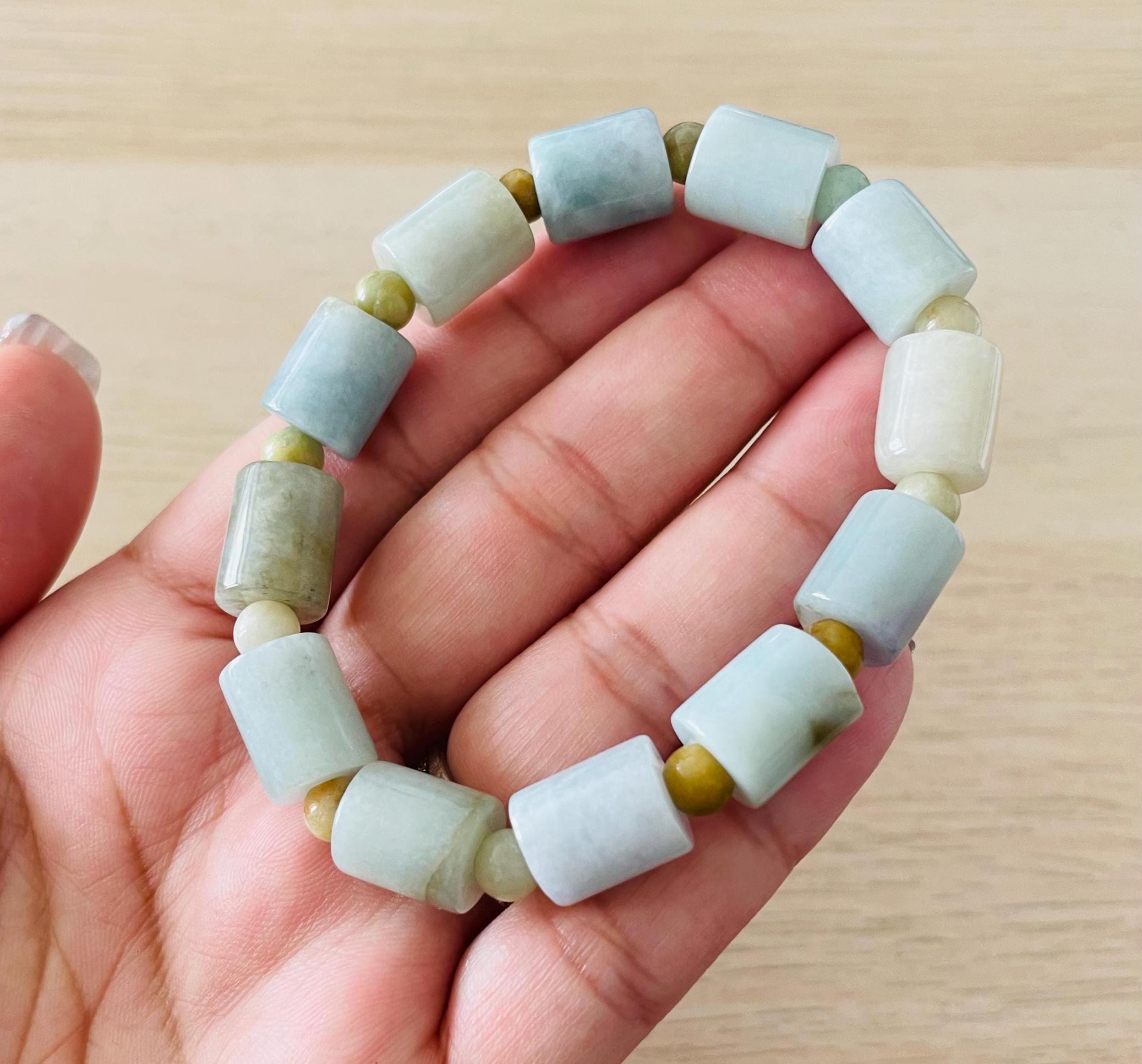 Green Jade Crystal Bracelet: Chinese Gemstone Beaded Jewelry (5-7")