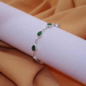 Green Jade Bracelet: Handmade 925 Sterling Silver Pear Gemstone, Adjustable