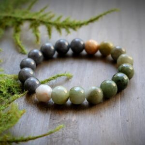 Multi-color Burmese Jadeite 10mm Gray, Light Green Natural Myanmar Jade Stretch Bracelet