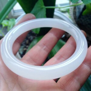 Natural White Jade Bangle: Chunky Smooth Bracelet