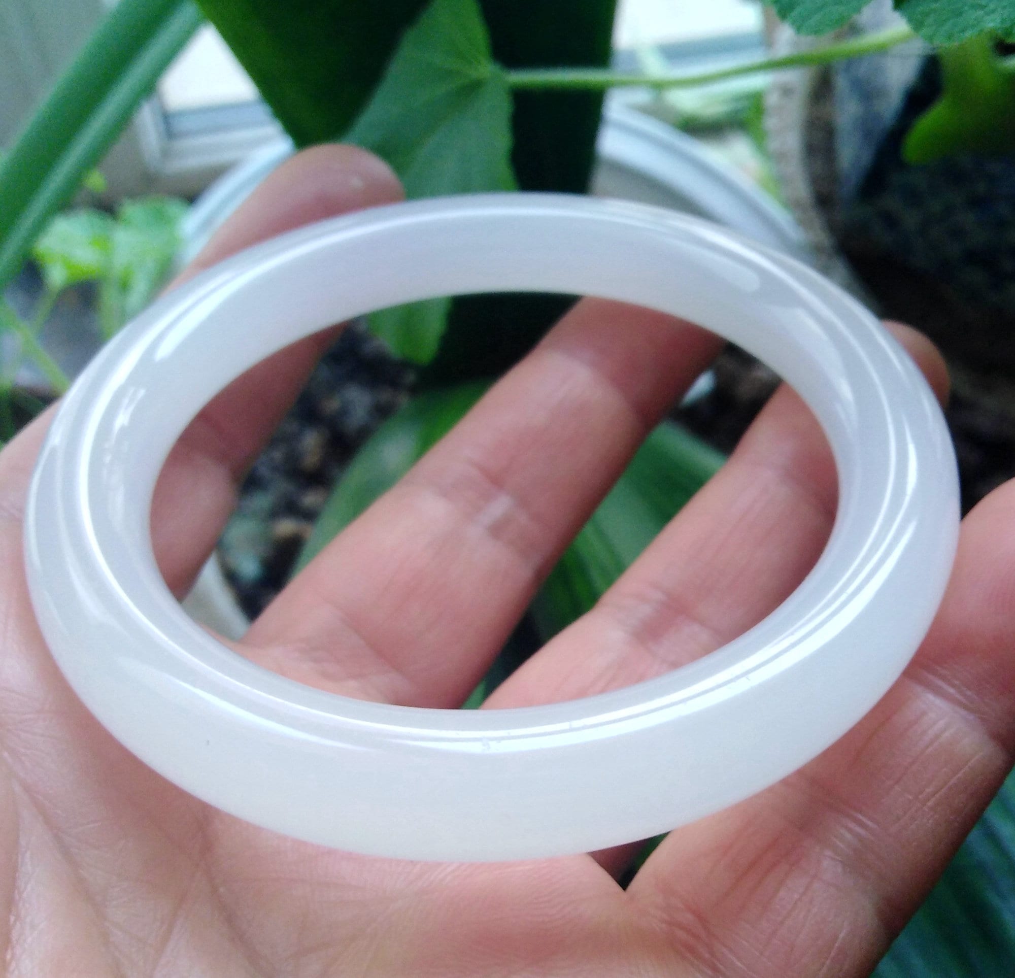 Natural White Jade Bangle: Chunky Smooth Bracelet
