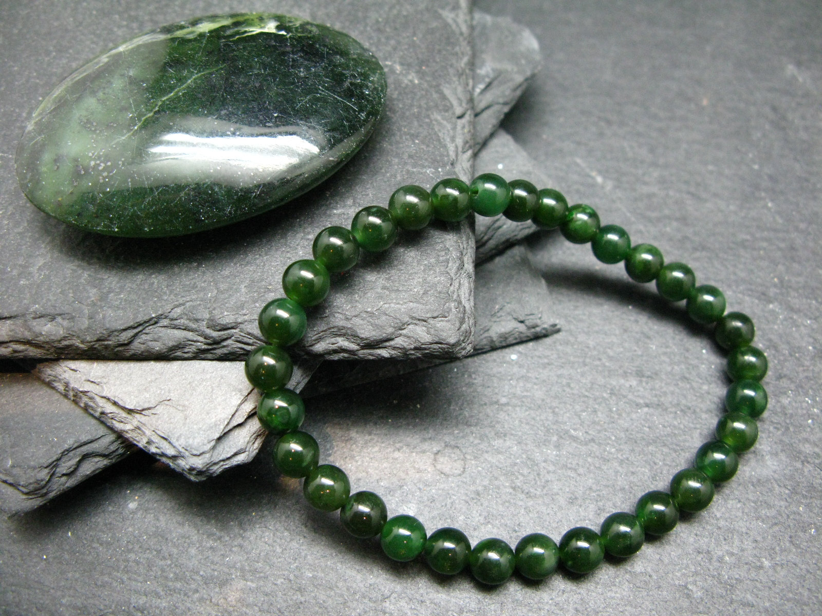 Jade Nephrite Genuine Bracelet ~ 7 Inches ~ 6mm Round Beads Jade Nephrite Genuine Bracelet ~ 7 Inches ~ 6mm Round Beads