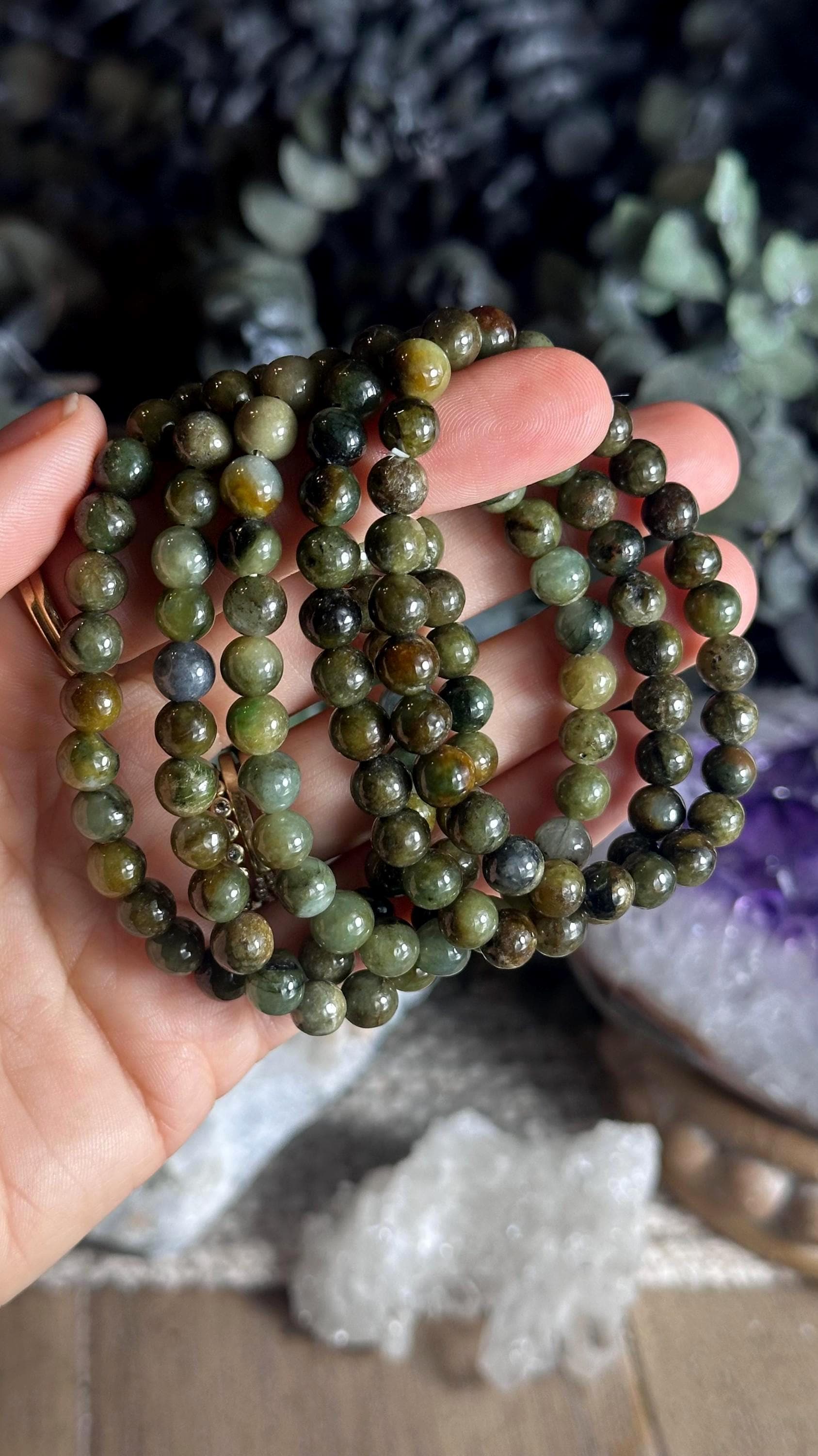 Nephrite Jade Stretch Bead Bracelet, 6-7mm