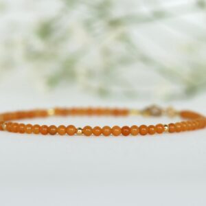 Jade Bracelet, Orange Jade Jewelry, Delicate Gemstone Bracelet, Jade Bracelet Women, Yellow Stone Bracelet, 2mm Tiny Bracelet, Gold Vermeil