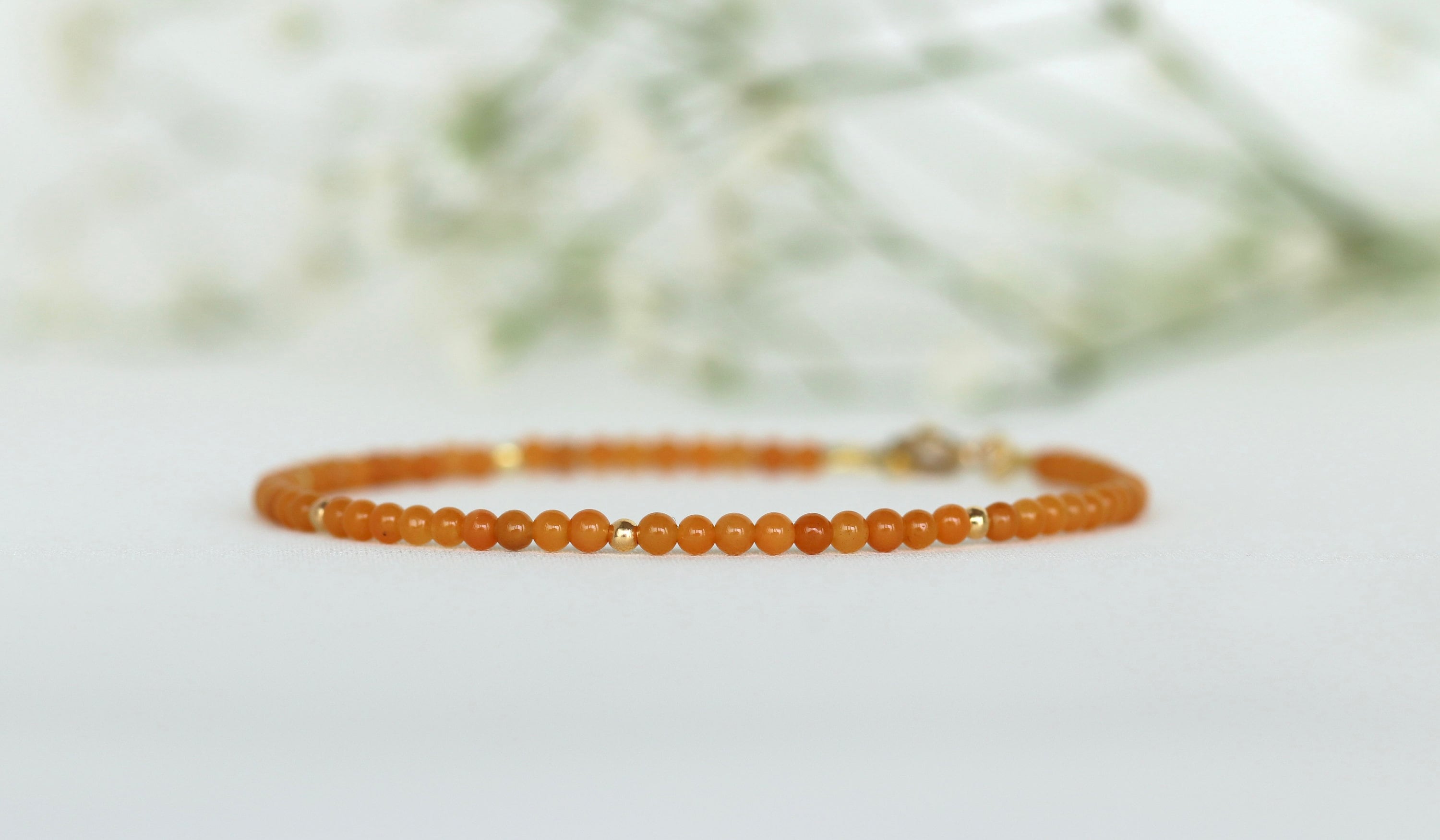 Jade Bracelet, Orange Jade Jewelry, Delicate Gemstone Bracelet, Jade Bracelet Women, Yellow Stone Bracelet, 2mm Tiny Bracelet, Gold Vermeil