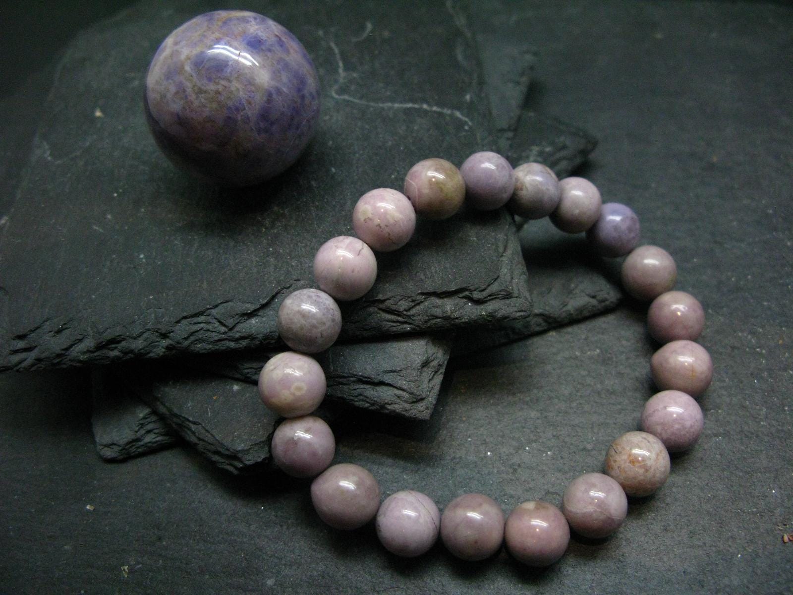 Purple Jade Jadeite Genuine Bracelet ~ 7 Inches  ~ 10mm Round Beads