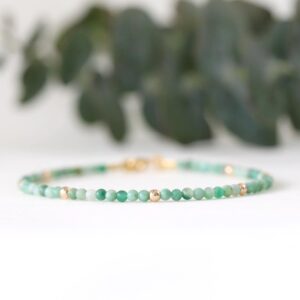 Qinghai Jade, Green Jade Bracelet 14k Gold Filled Beads, Delicate Gemstone Bracelet, Green White Stone Bracelet, 2mm Tiny Bracelet, Jadeite