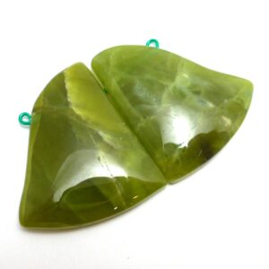 112 Carats Olive Green Jade Beads - Cabochons Two 2 / one Pair - Focal Beads Chinese Jade Large Focal Beads Bell Shape Statement Green Bead
