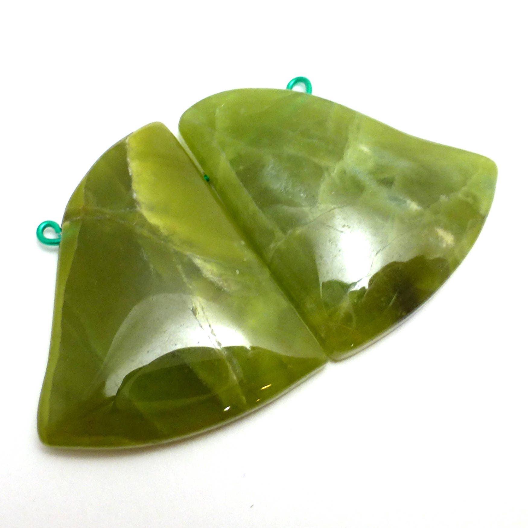 112 Carats Olive Green Jade Beads - Cabochons Two 2 / One Pair - Focal Beads Chinese Jade Large Focal Beads Bell Shape Statement Green Bead