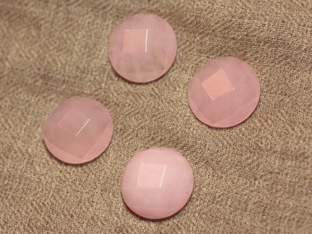 1pc - Cabochon De Pierre - Jade Rond Facetté 20mm Rose Clair - 4558550002976