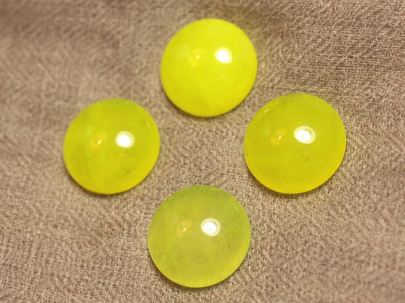 1pc - Cabochon De Pierre - Jade Rond 20mm Jaune Fluo - 4558550027597