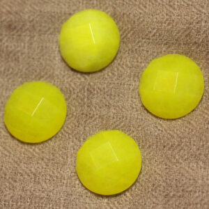 1pc - Cabochon de Pierre - Jade Rond Facetté 20mm Jaune Fluo - 4558550027153