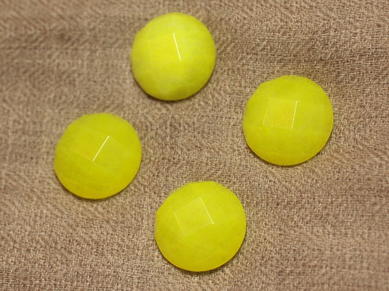 1pc - Cabochon De Pierre - Jade Rond Facetté 20mm Jaune Fluo - 4558550027153