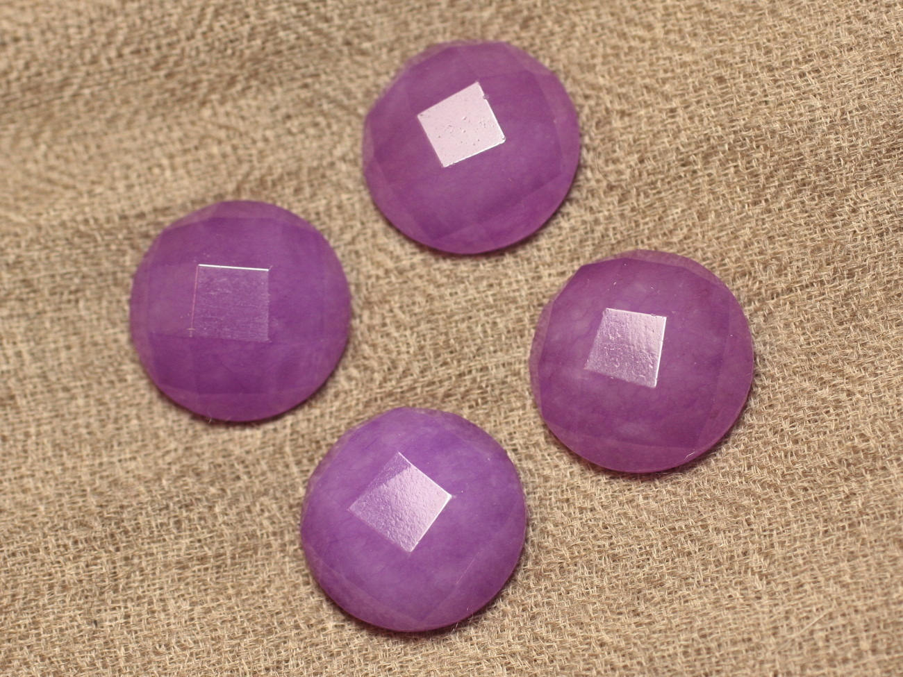 1pc - Cabochon Pierre - Jade Rond Facetté 20mm Violet Rose Mauve - 4558550001122