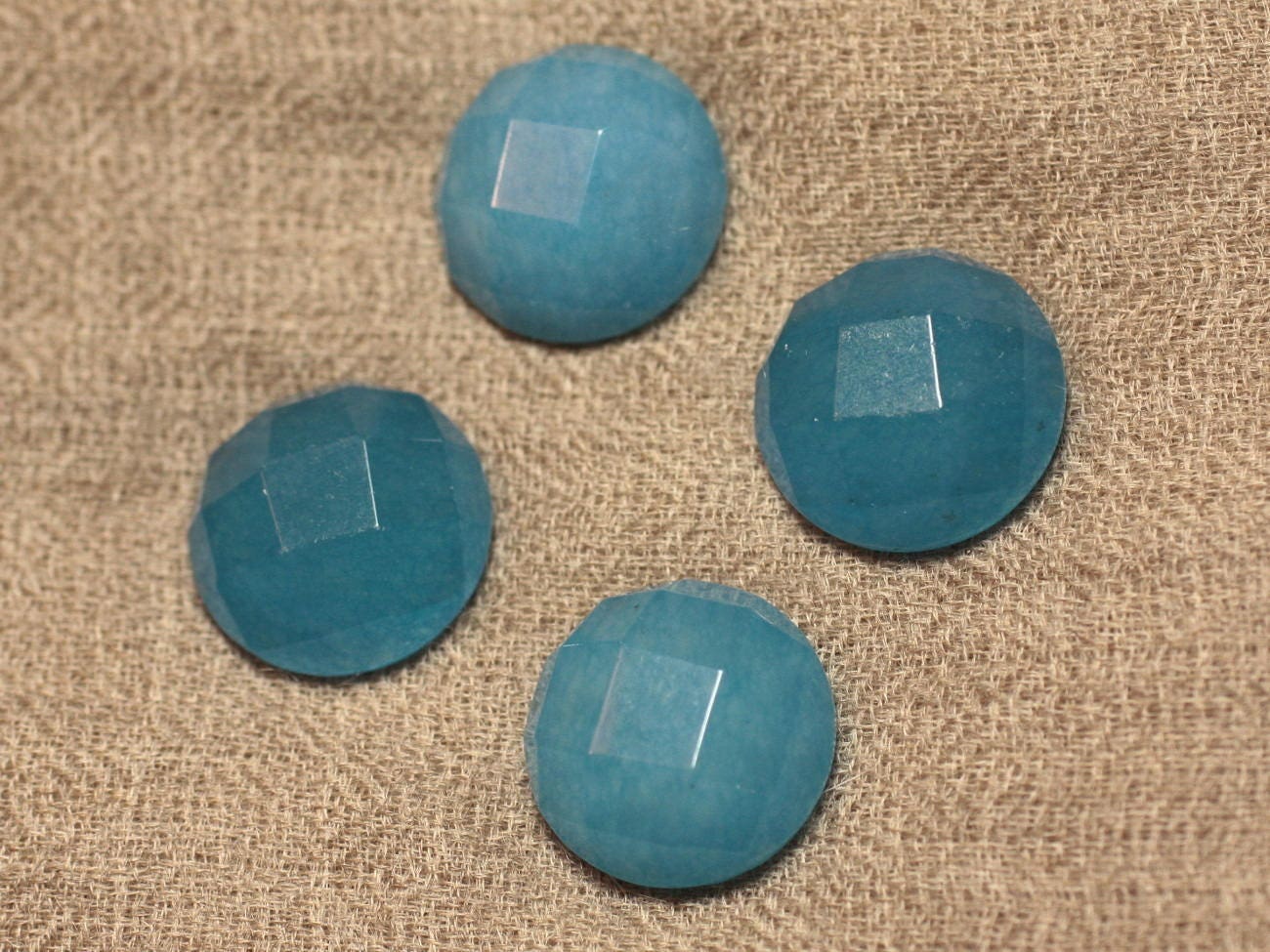 1pc - Cabochon Pierre - Jade Rond Facetté 20mm Bleu Azur - 4558550012432