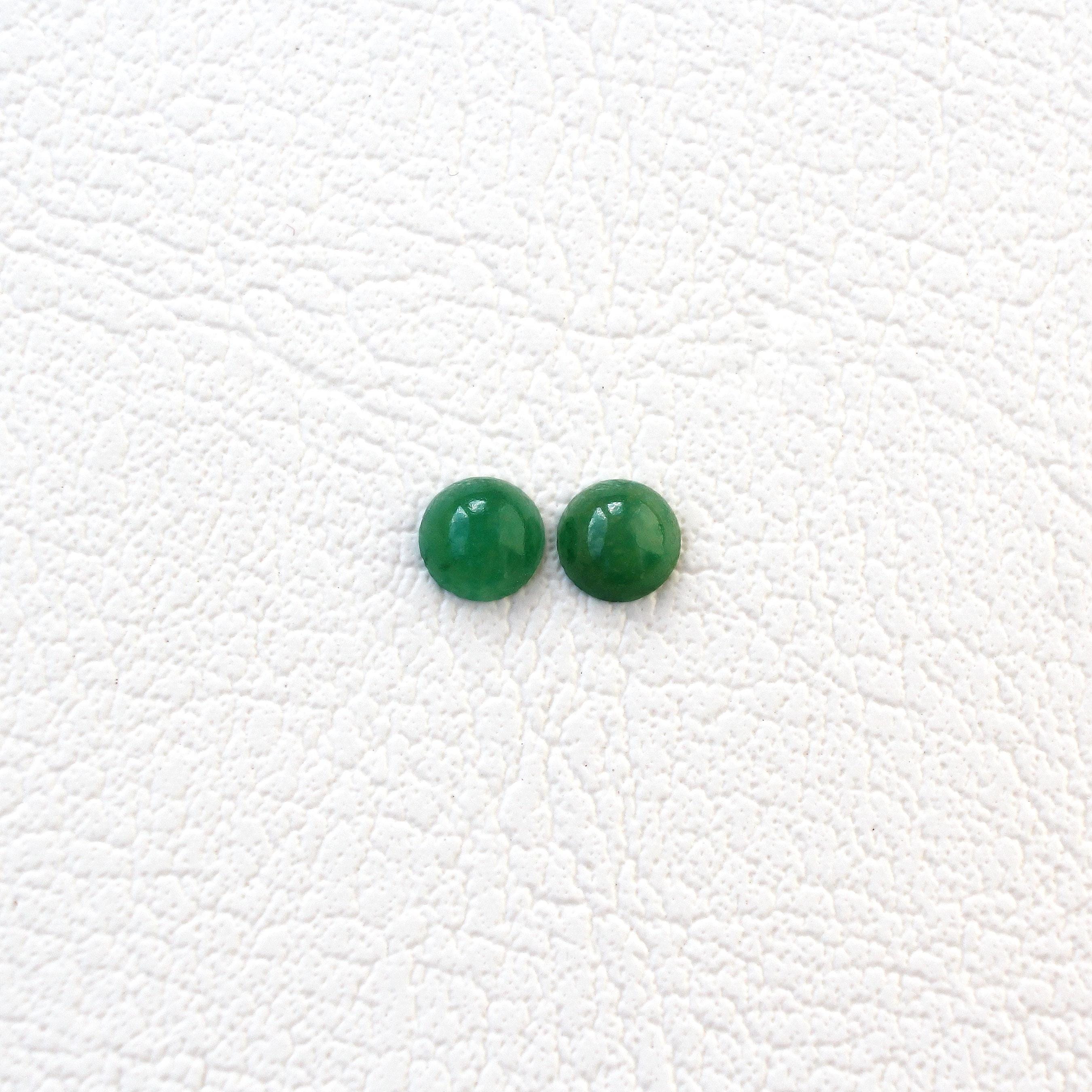Genuine Jadeite Cabochon Pair, 4mm Round Cut Jade Gemstones For Earrings - 0.41ct Genuine Jadeite Cabochon Pair, 4mm Round Cut Jade Gemstones For Earrings - 0.41ct