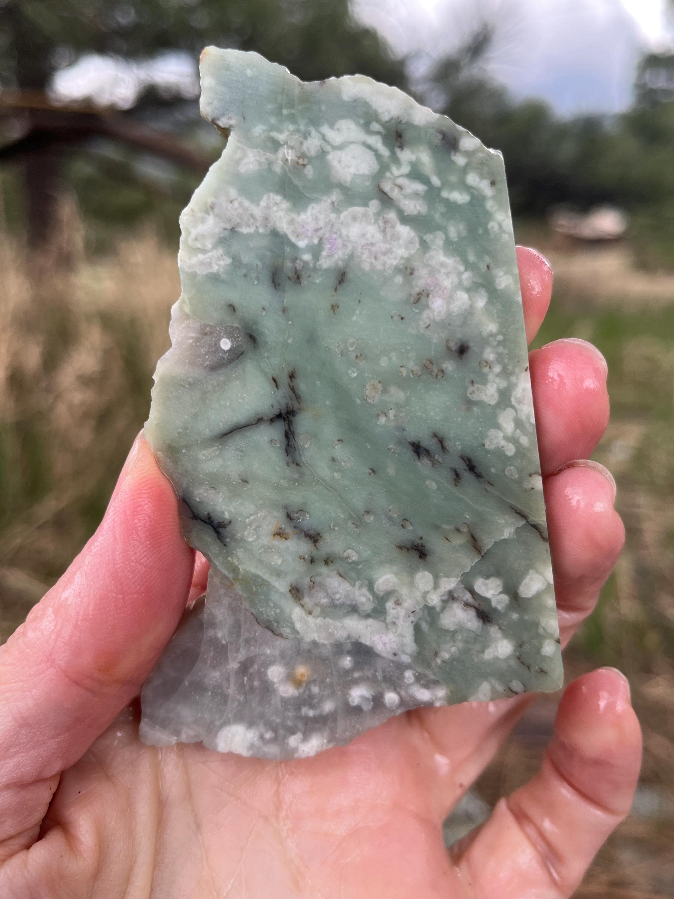 Green Jade Lapidary Slab Natural Stone Not Polished For Cabochons Flower