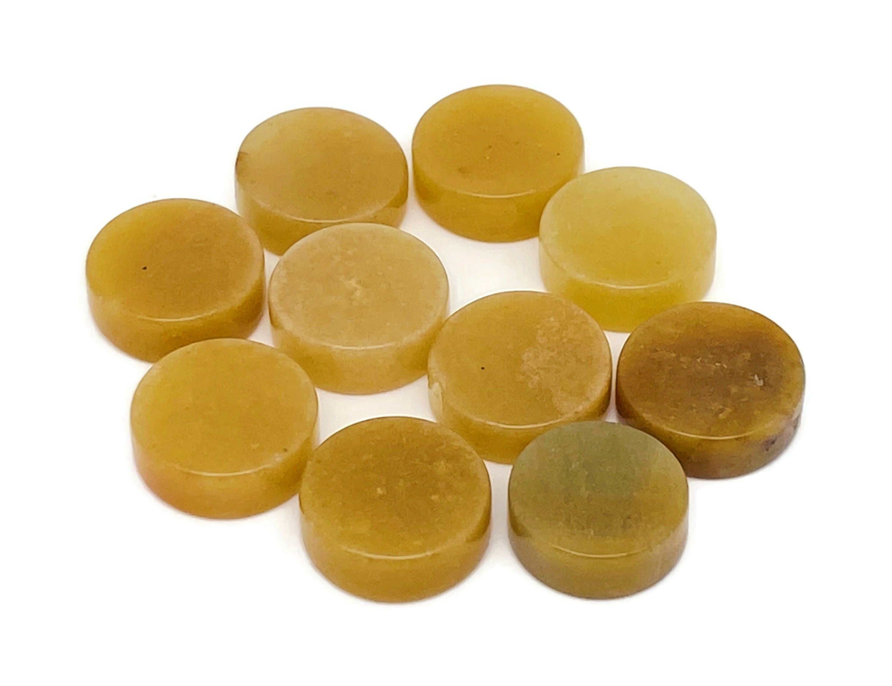 Yellow Jade Gemstone Flat Disk - Crystal Round Coin - Loose Gemstone - Cabochon Gemstone - Handmade Gemstone Round - Fl1085