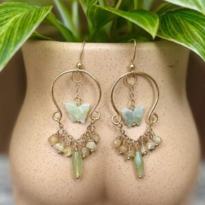 Jade & Calcite Fairy Earrings: Hypoallergenic Renaissance Chandelier
