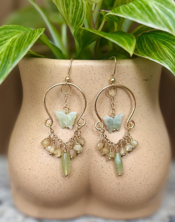 Jade & Calcite Fairy Earrings: Hypoallergenic Renaissance Chandelier Jade & Calcite Fairy Earrings: Hypoallergenic Renaissance Chandelier