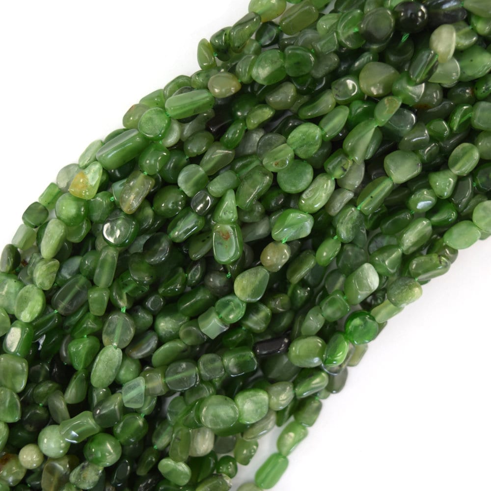 6mm - 8mm Natural Canada Green Jade Pebble Nugget Beads 15.5" Strand 6mm - 8mm Natural Canada Green Jade Pebble Nugget Beads 15.5" Strand