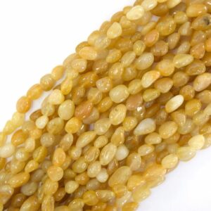 6mm - 8mm Natural Yellow Jade Pebble Nugget Beads 15.5" Strand