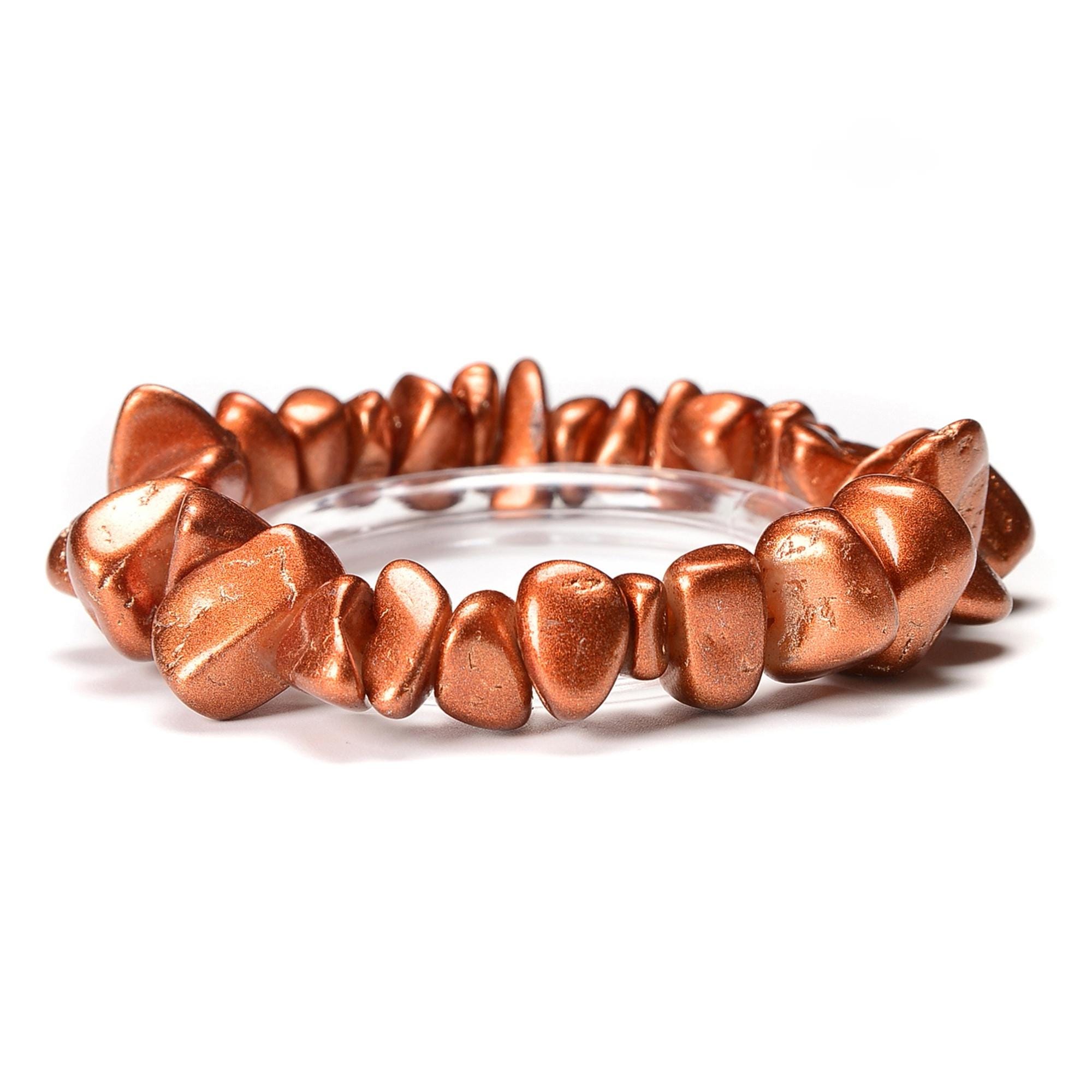 Coffee Jade Pebble Nugget Shape Elastic Bracelet Size 7-17mm 7.5'' Length