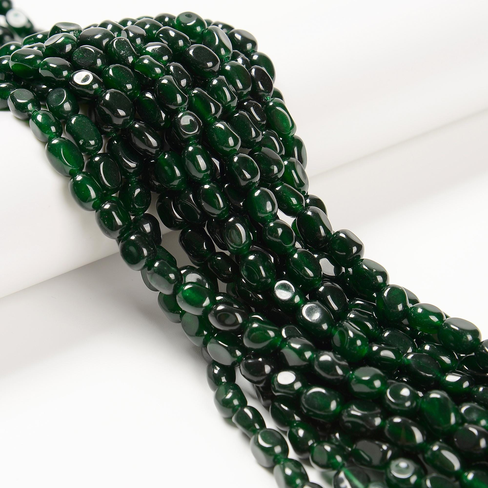 Dark Emerald Green Color Dyed Jade Pebble Nugget Beads Size 6x8-9mm 15.5''strand