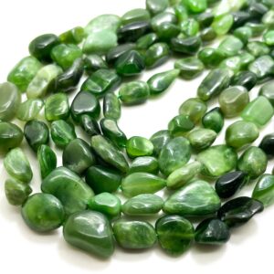 Green Nephrite Jade Beads, Natural Nephrite Jade Polished Nugget Pebble Round Barrel Gemstone Beads - Pg318