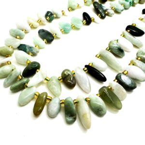 Natural Green Burma Jade Freeform Chip Irregular Slab Flat Shapes Stick Gemstone Beads - PGS214