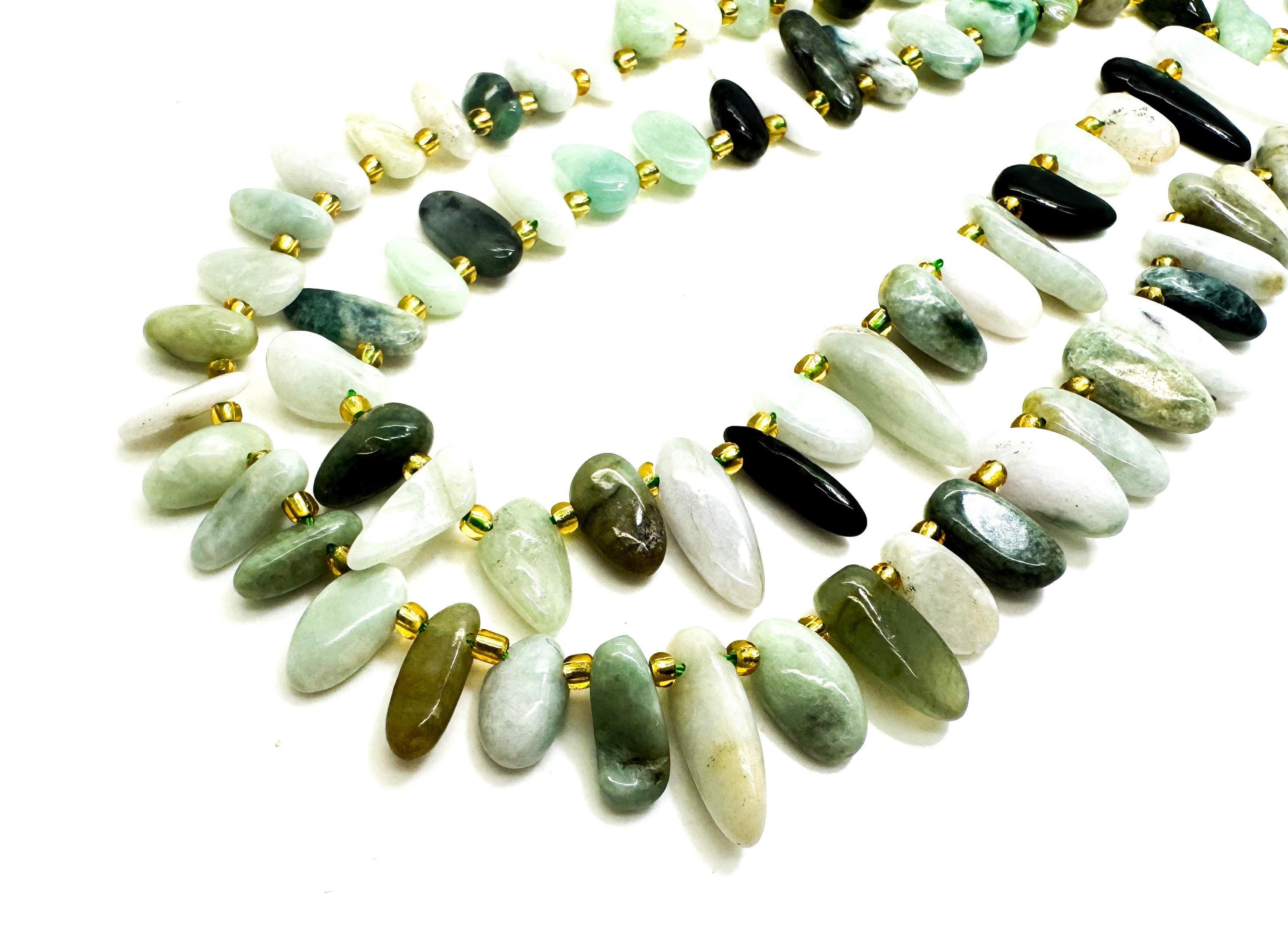 Natural Green Burma Jade Freeform Chip Irregular Slab Flat Shapes Stick Gemstone Beads - Pgs214