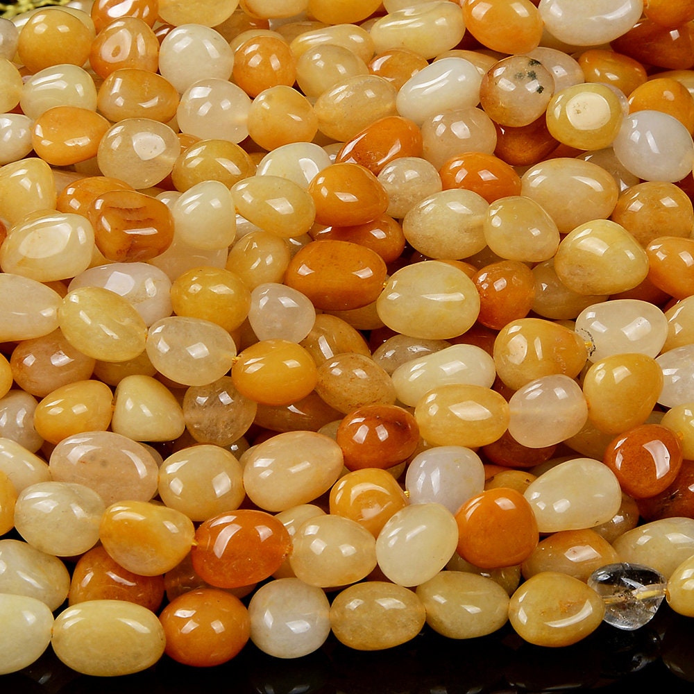 Natural Yellow Jade Gemstone 8-10mm Pebble Nugget Loose Beads (d468)