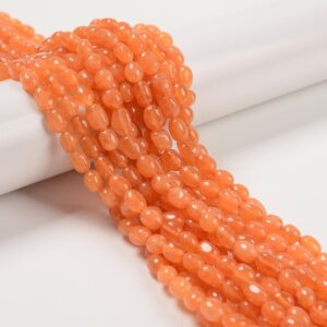 Orange Color Dyed Jade Pebble Nugget Beads Size 6mm x 8-9mm 15.5'' Strand