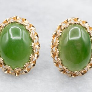 14K Yellow Gold Nephrite Jade Stud Earrings
