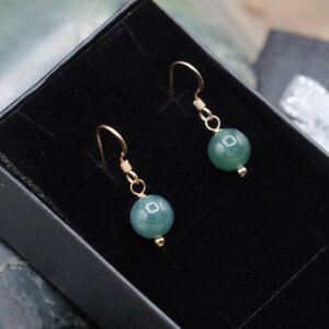 Blue Water Jade Guatemalan Jadeite Gold Filled or Sterling Silver 8mm Round Ball Dangle Earrings Certified