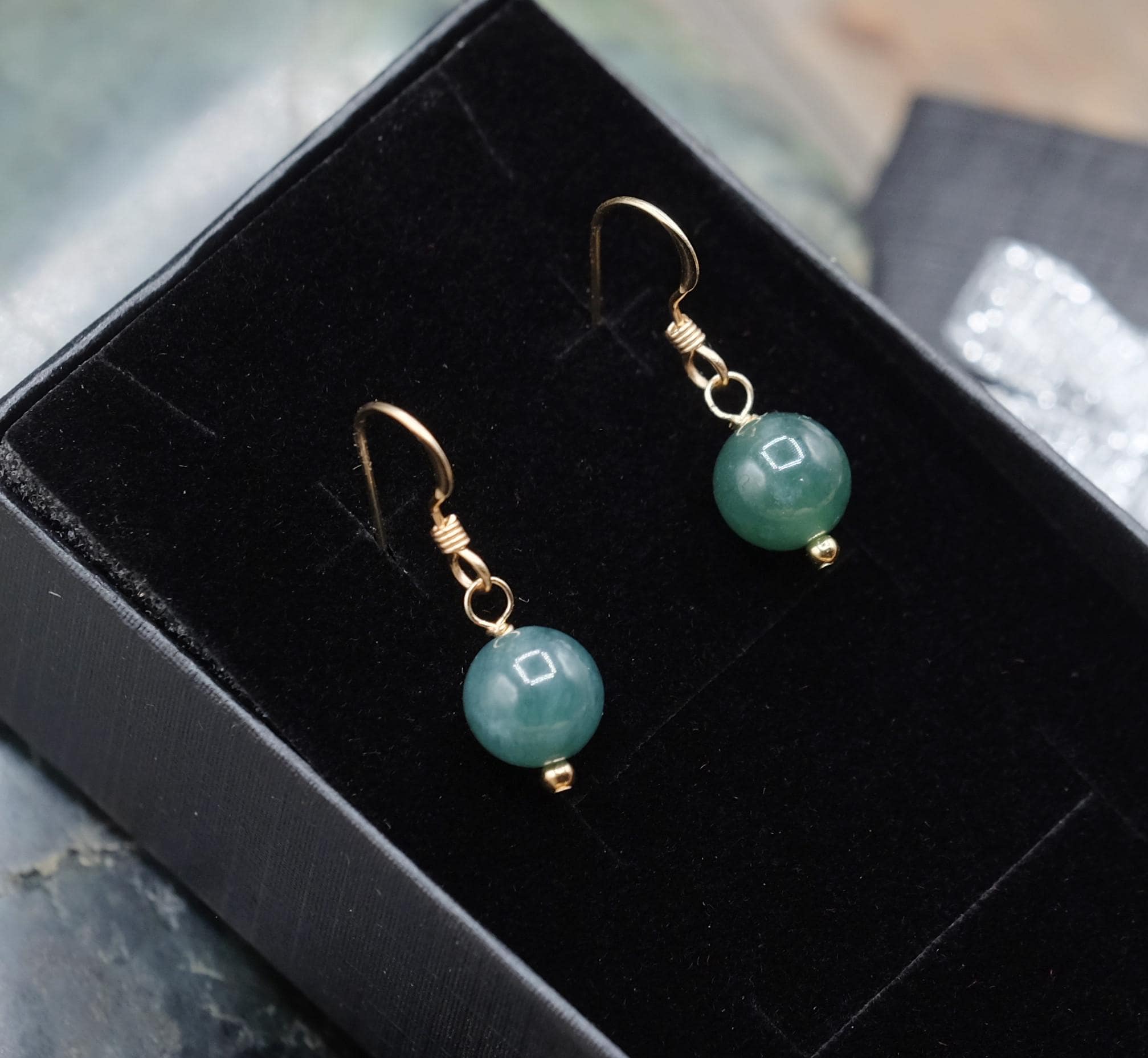 Blue Water Jade Guatemalan Jadeite Gold Filled Or Sterling Silver 8mm Round Ball Dangle Earrings Certified