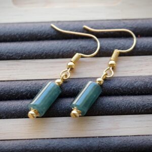 Blue Water Jade Guatemalan Jadeite Optional Gold Filled or Sterling Silver Barrel Tube Dangle Earrings