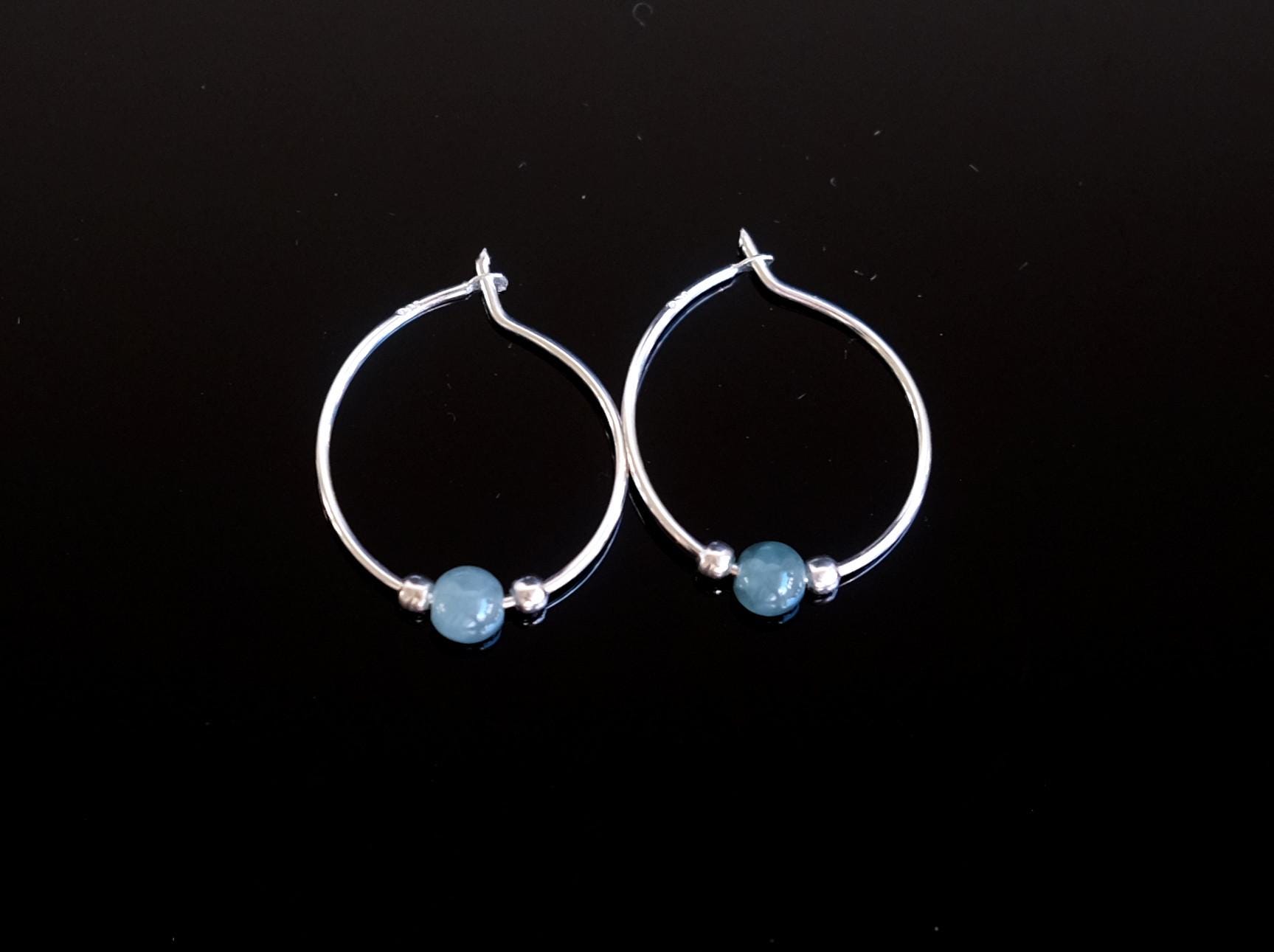 Blue Water Jade Guatemalan Jadeite Sterling Silver 17mm Small Hoop Earrings