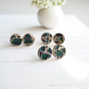 Emerald Green Mojave Turquoise Stud Earrings | Dyed Jade Kintsugi Style Gemstone Earrings,Minimalist Boho Post Earrings,Round Gemstone Studs Emerald Green Mojave Turquoise Stud Earrings | Dyed Jade Kintsugi Style Gemstone Earrings,Minimalist Boho Post Earrings,Round Gemstone Studs
