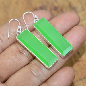 Green Jade 925 Sterling Silver Gemstone Jewelry Hook Earring